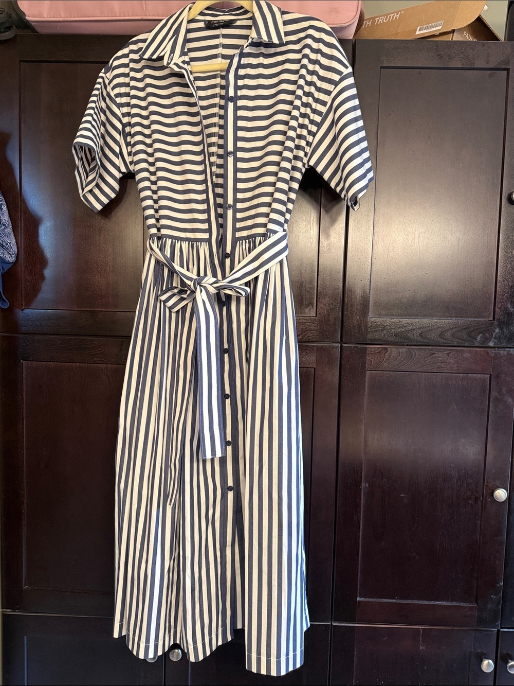 kate spade Navy and White Vertical-Striped Button-Front Midi Dress